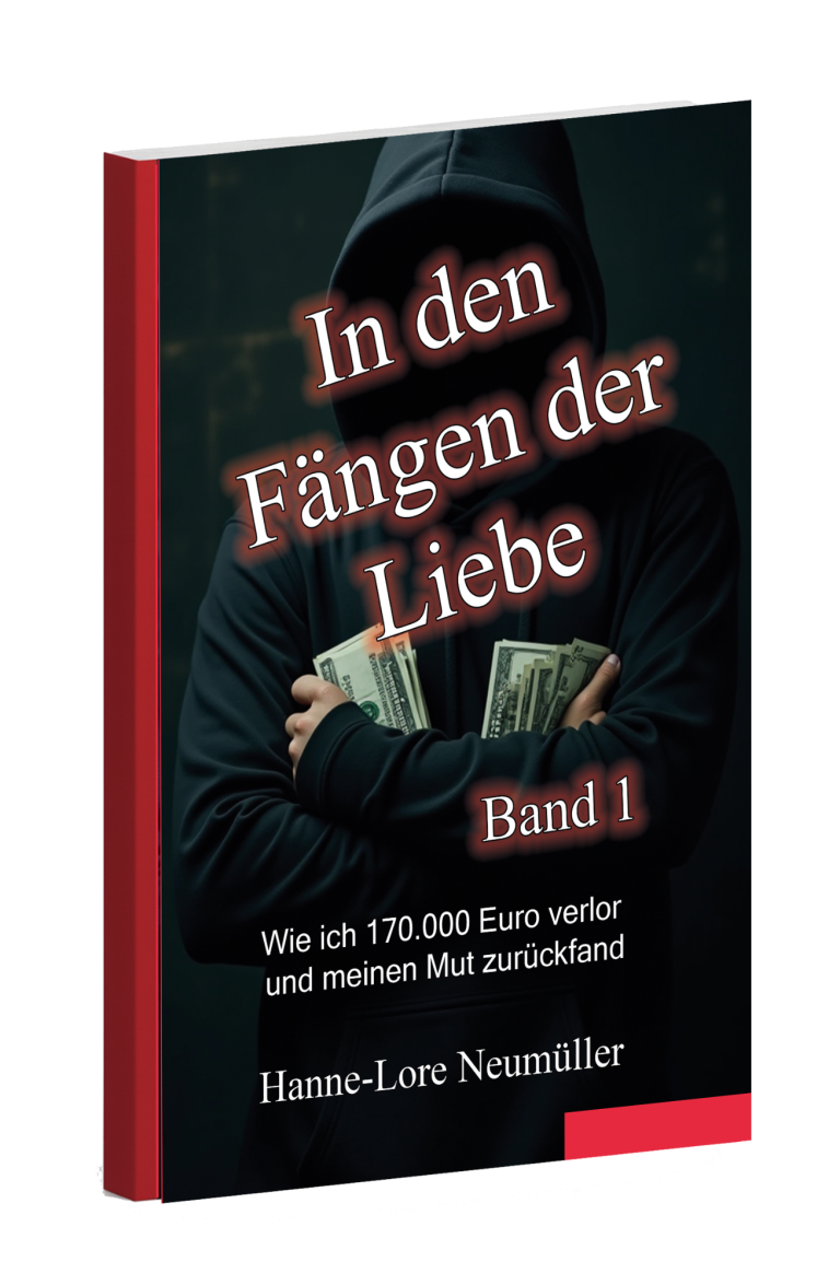 Buchcover "In den Fängen der Liebe", Band 1, mit einem Mann in Kapuzenpullover und Geldscheinen.